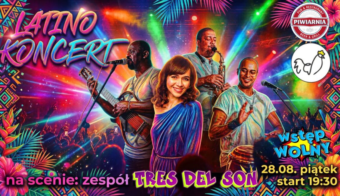 Koncert latino: Tres del Son Plakat wydarzenia z informacją o koncercie latino Tres del Son w Suwałkach