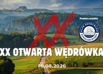 Plakat XX Otwartej Wędrówki z informacją o ognisku i starcie Klubu Zdobywców Suwalszczyzny