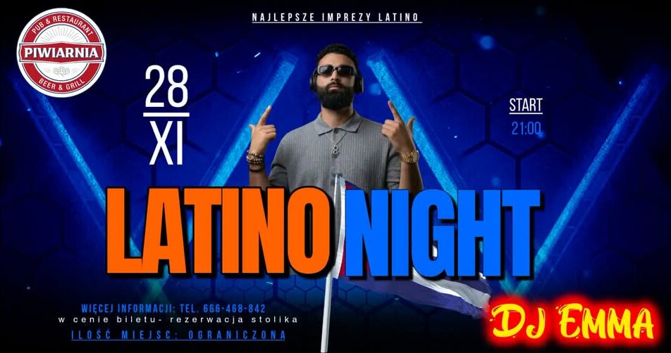Latino Andrzejki w Piwiarni Plakat wydarzenia Latino Andrzejki w Piwiarni z informacjami o dacie, miejscu, DJ-u i biletach