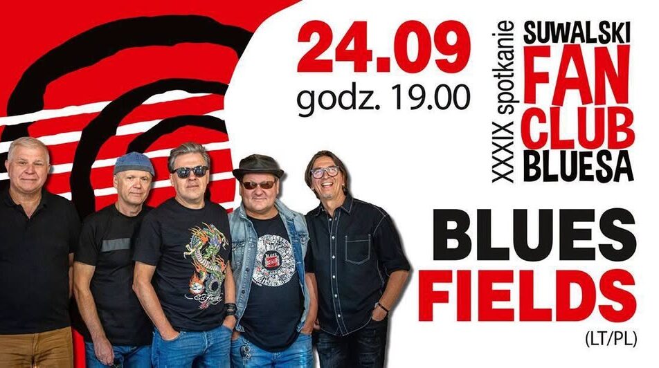 Plakat XXXIX spotkania Suwalskiego Fan Clubu Bluesa z informacją o występie zespołu Blues Fields