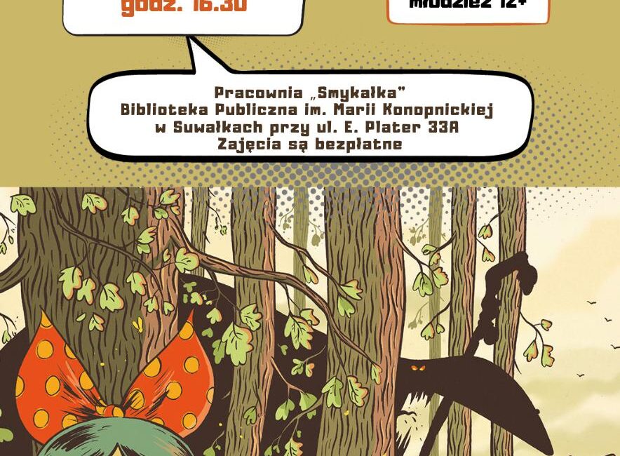 Dyskusyjny Klub Komiksowy w Suwałkach omówi „Łaumę” Plakat spotkania Dyskusyjnego Klubu Komiksowego o komiksie „Łauma”