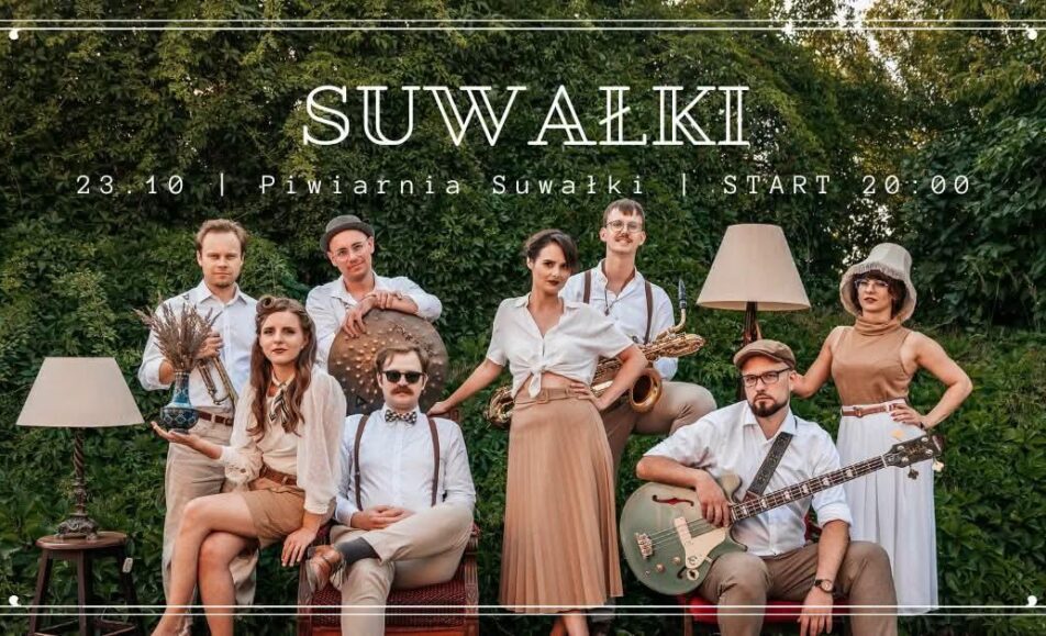 Plakat koncertu zespołu Główny Zawór Jazzu w Piwiarni Suwałki